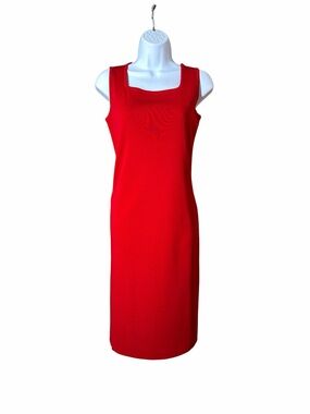 Misook Red Sleeveless Knit Midi Shift Dress Square Neck Elegant Minimalist - XS